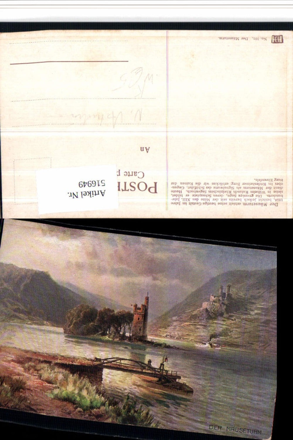 516949,Künstler AK N. Astudin Mäuseturm Turm b. Bingen m. Ruine