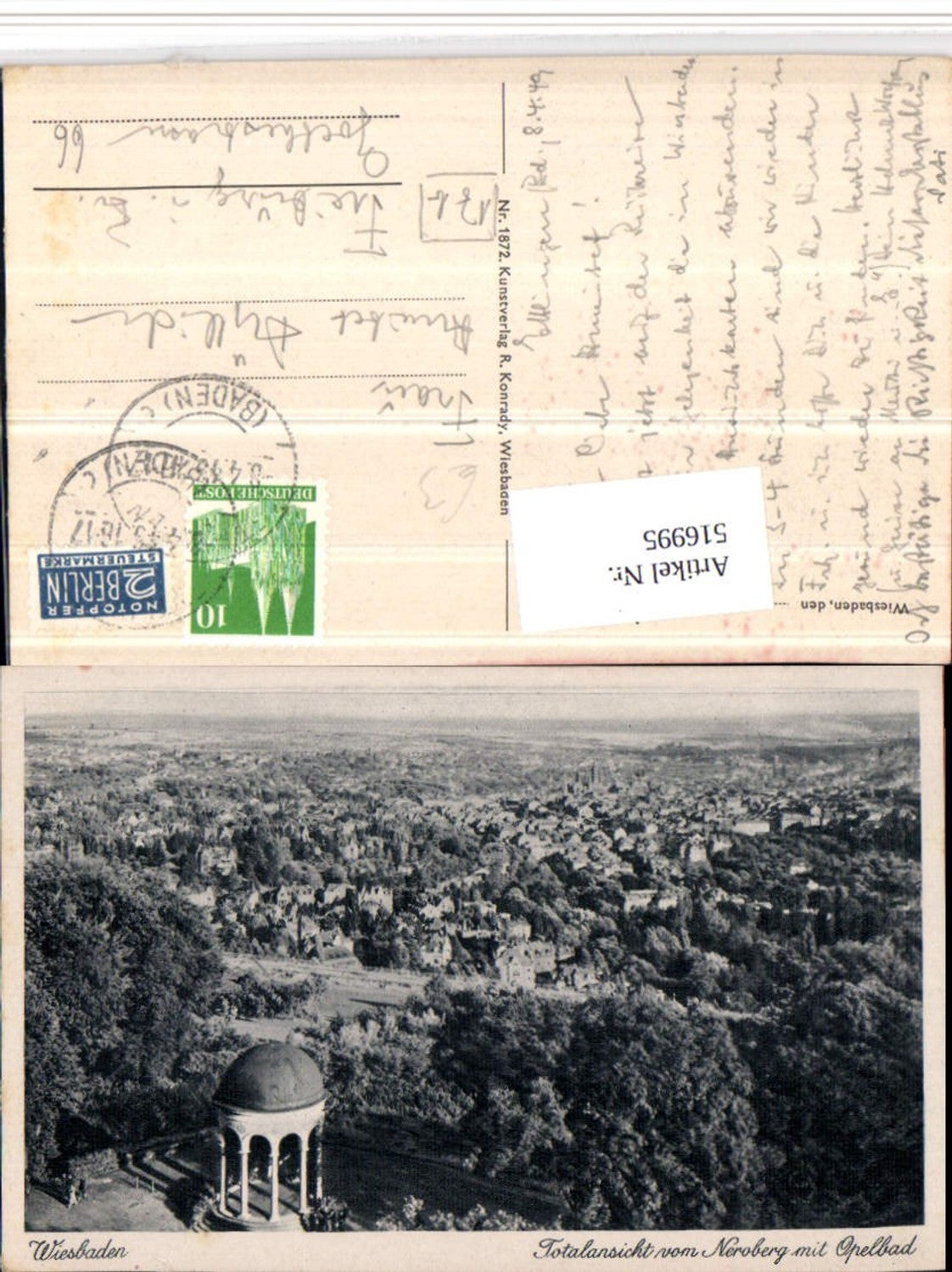 516995,Wiesbaden Totale vom Neroberg m. Opelbad Tempel