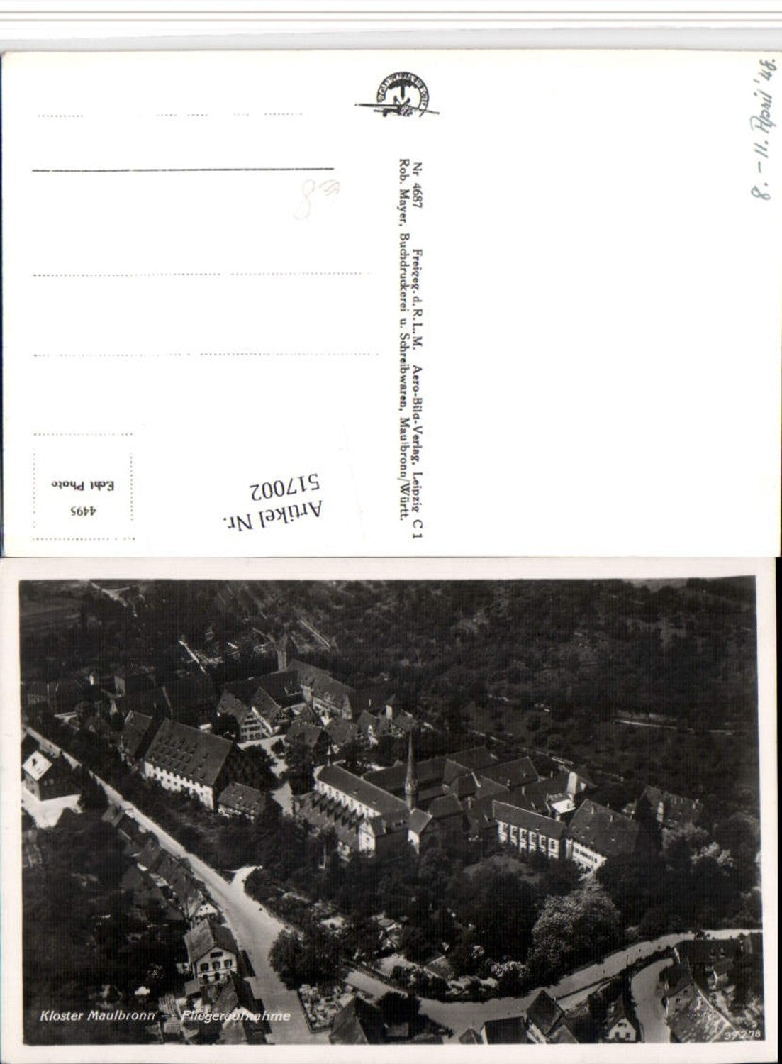 517002,Kloster Maulbronn Totale Fliegeraufnahme
