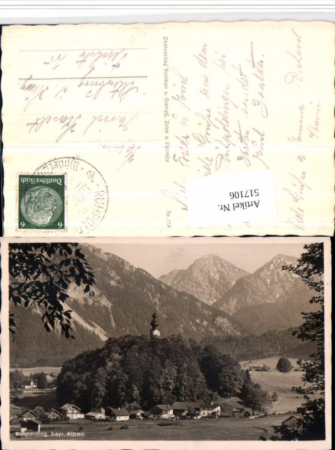 517106,Ruhpolding Teilansicht Kirchenturm Bergkulisse