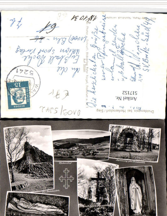 517152,Herkersdorf an d. Sieg Totale Druidenstein Kruzifix Mehrbildkarte