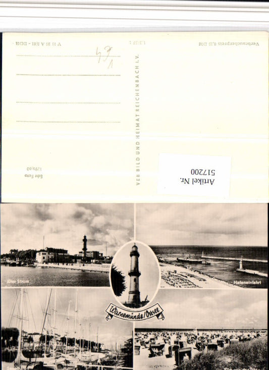 517200,Rostock Warnemünde Leuchtturm Strand Boote Mehrbildkarte pub VEB