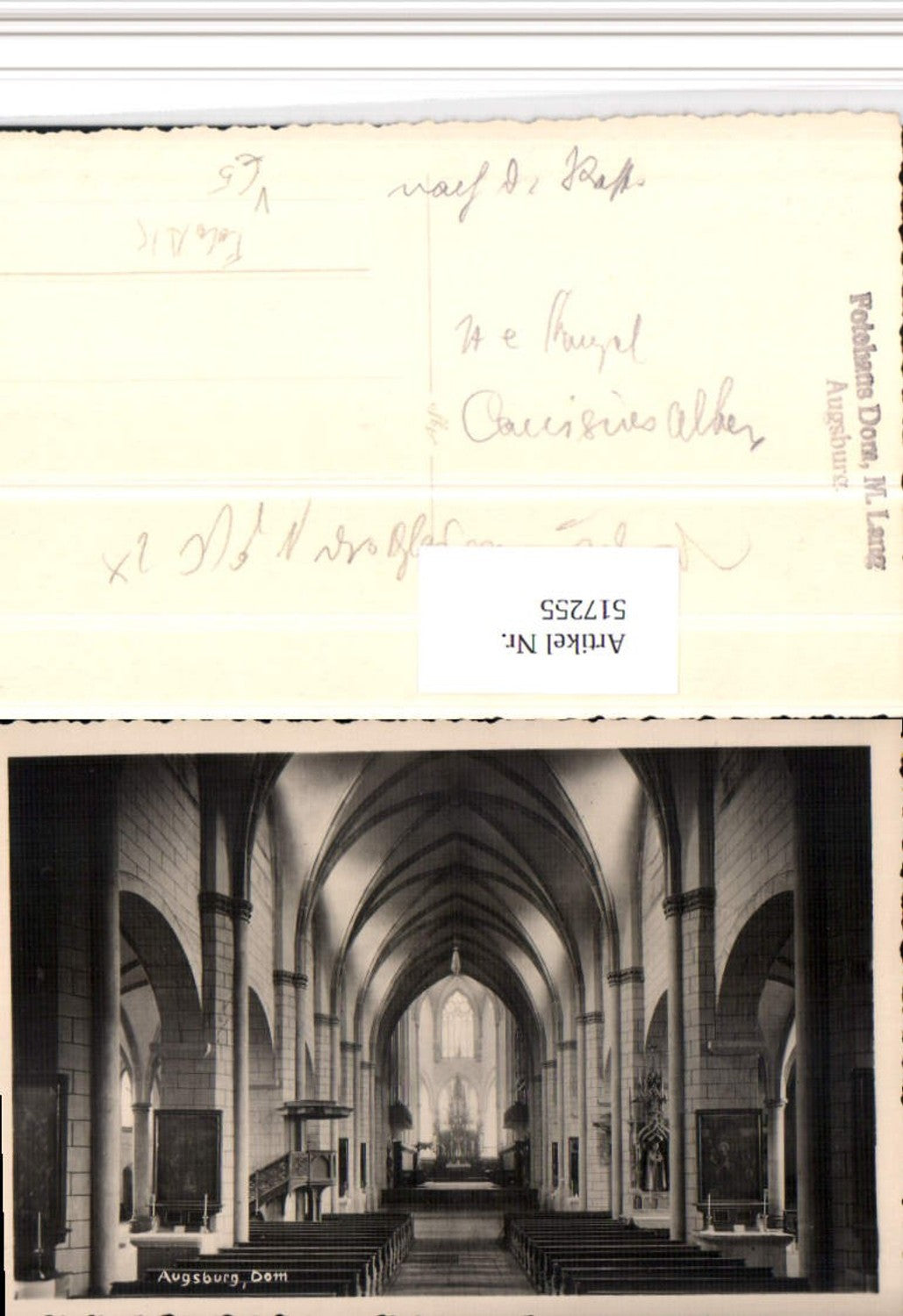 517255,Foto AK Augsburg Dom Kirche Innenansicht pub Fotohaus M. Lang
