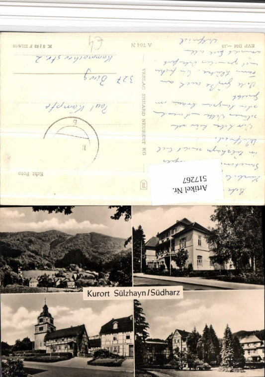 517267, Sülzhayn in the southern Harz Mountains, complete church multi-view postcard
