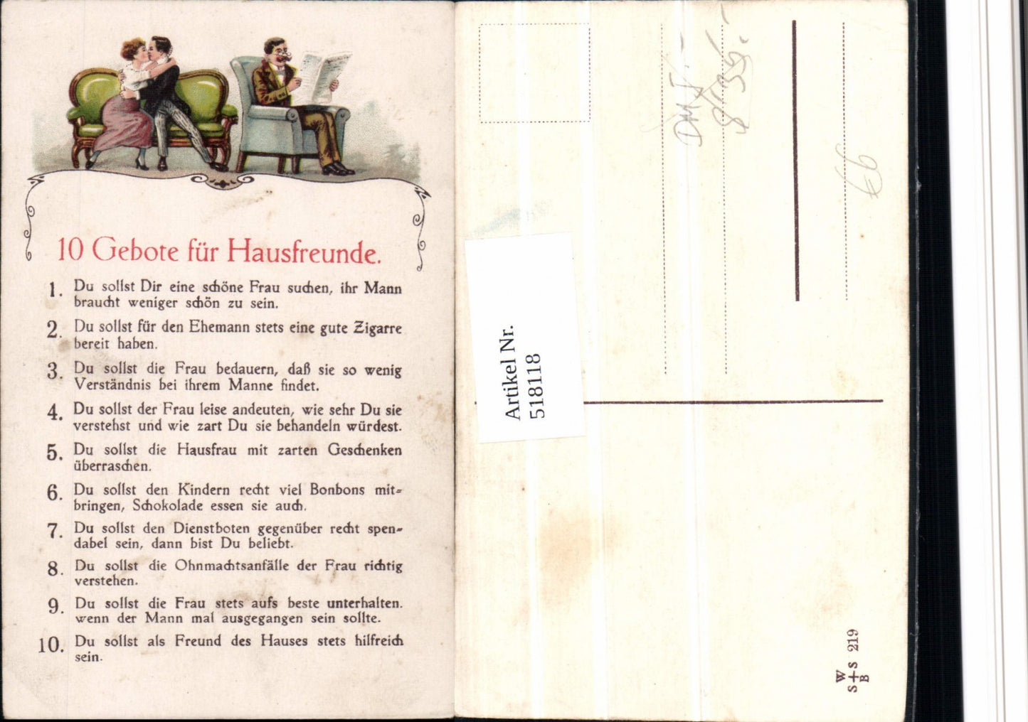 518118,Scherz Humor 10 Gebote für Hausfreunde