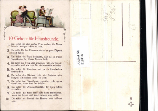518118,Scherz Humor 10 Gebote für Hausfreunde
