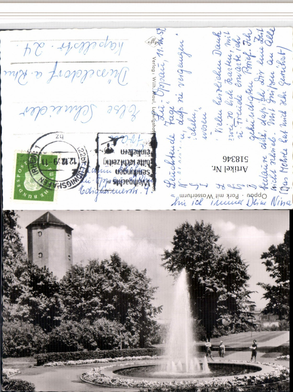 518346,Ludwigshafen Oppau Park m. Wasserturm Turm Fontäne
