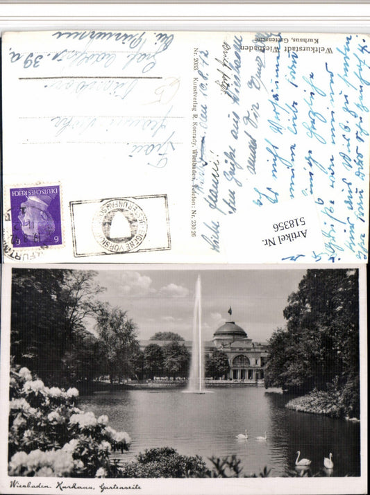 518356,Wiesbaden Kurhaus Garten Fontäne Schwäne