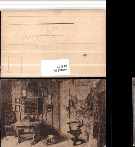 518392, Artist AK Etching A. Thiele Eisenach Wartburg Lutherstube pub C. Jander