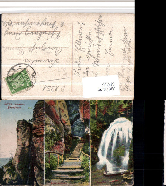 518406,Sächsische Schweiz Basteifelsen b. Rathen Wasserfall Mehrbildkarte
