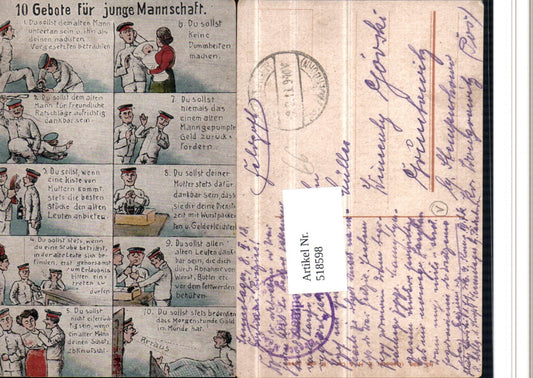 518598,Künstler AK Militärhumor 10 Gebote f. Junge Mannschaft Humor