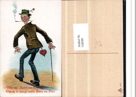 518599,Künstler AK Herz Zigarette Gehstock Stock Rauchen Humor