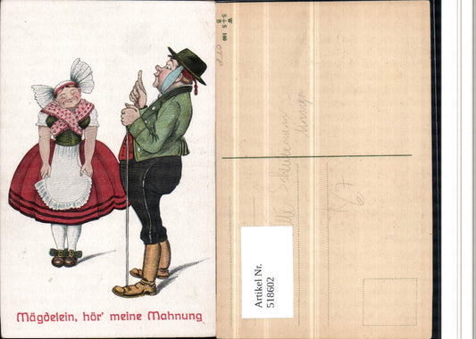518602,Künstler AK Willi Scheuermann Zahnschmerzen Humor Mägdelein Gehstock