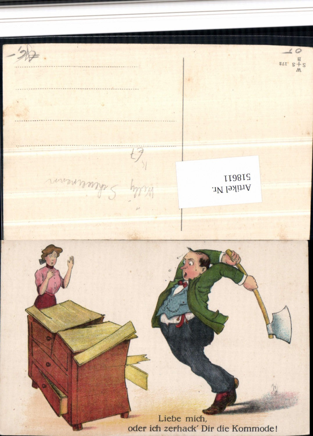 518611,Künstler AK Willi Scheuermann Hacke Exzentriker Kommode zerstört