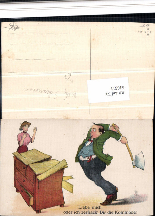 518611,Künstler AK Willi Scheuermann Hacke Exzentriker Kommode zerstört