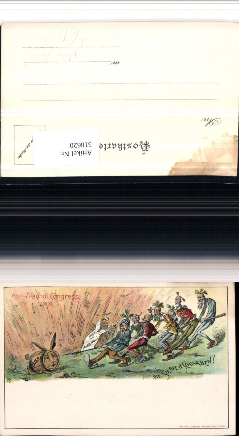 518620,Künstler Litho Anti Alkohol Congress 1901 Trinkerhumor Sieben Schwaben Bier