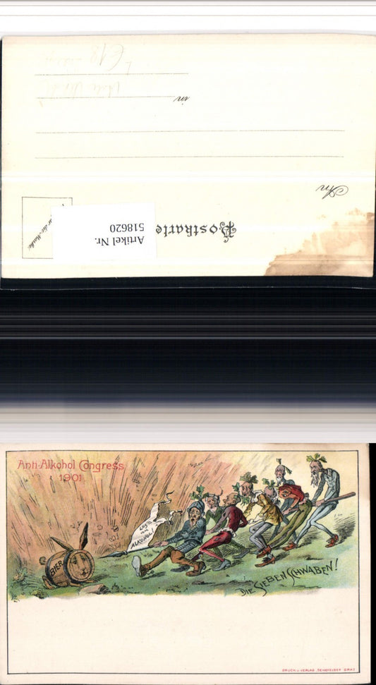 518620,Künstler Litho Anti Alkohol Congress 1901 Trinkerhumor Sieben Schwaben Bier