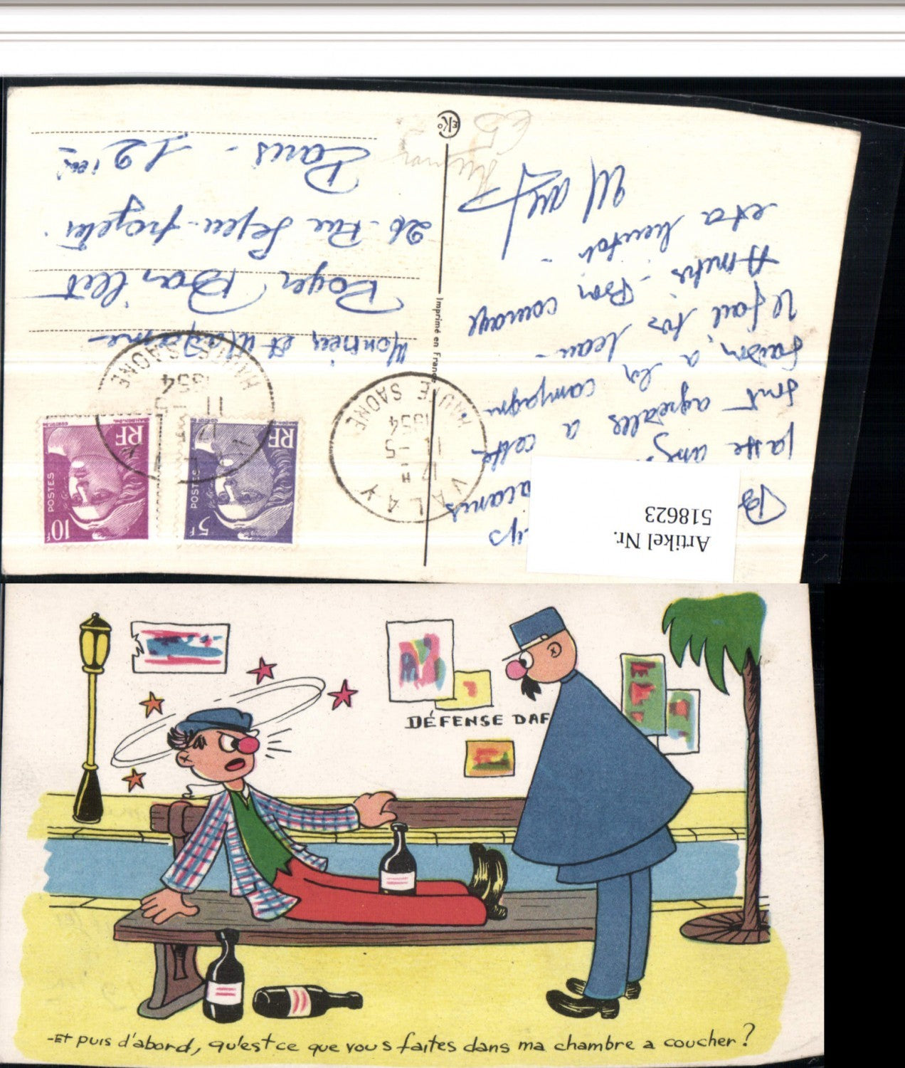 518623,Künstler AK Trinkerhumor Betrunkener Bank Flaschen