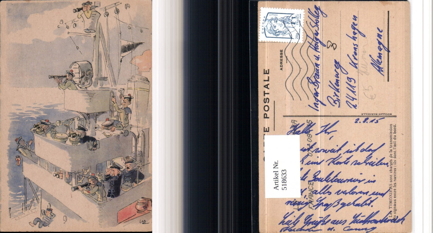 518633,Künstler AK Militärhumor Marine Matrosen Ferngläser Humor