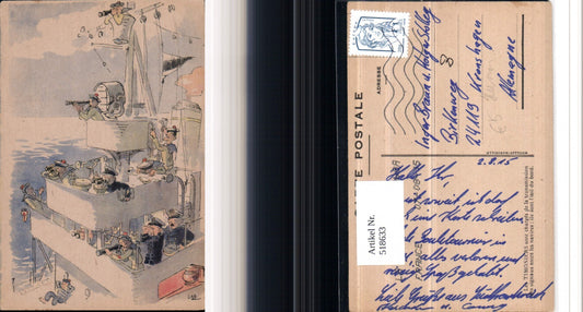 518633,Künstler AK Militärhumor Marine Matrosen Ferngläser Humor