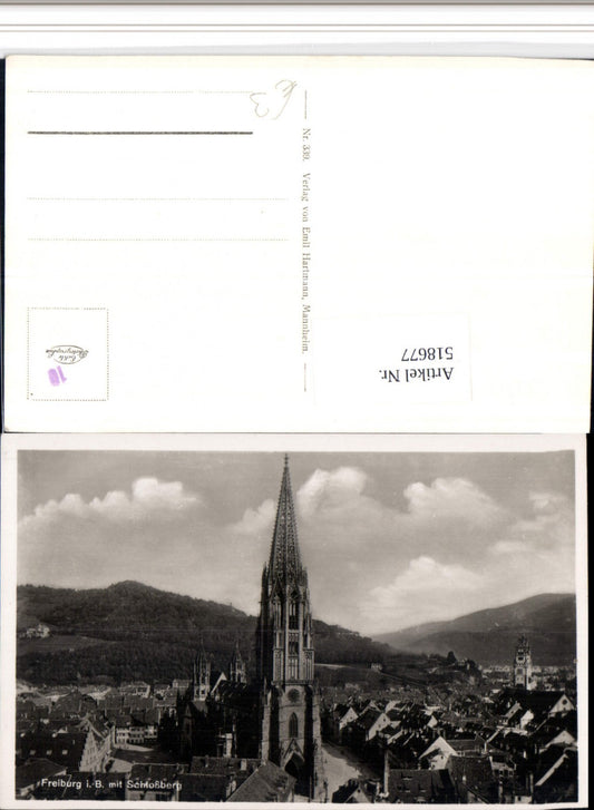 518677, Freiburg im Breisgau, partial view of church with castle hill