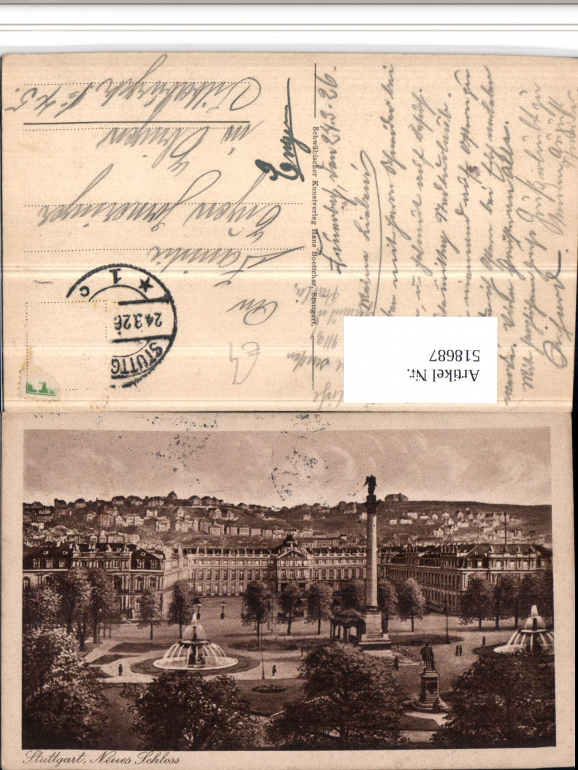 518687,Stuttgart Teilansicht m. Schloss Brunnen Säule