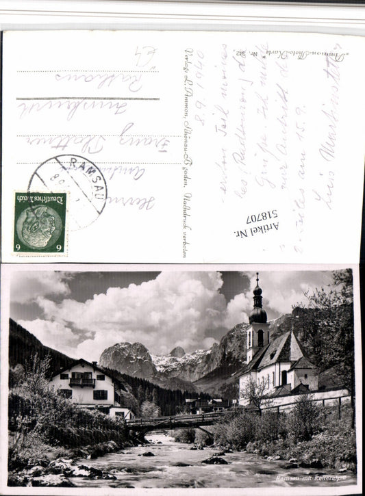 518707,Ramsau b. Berchtesgaden Kirche m. Reiteralpe Bergkulisse