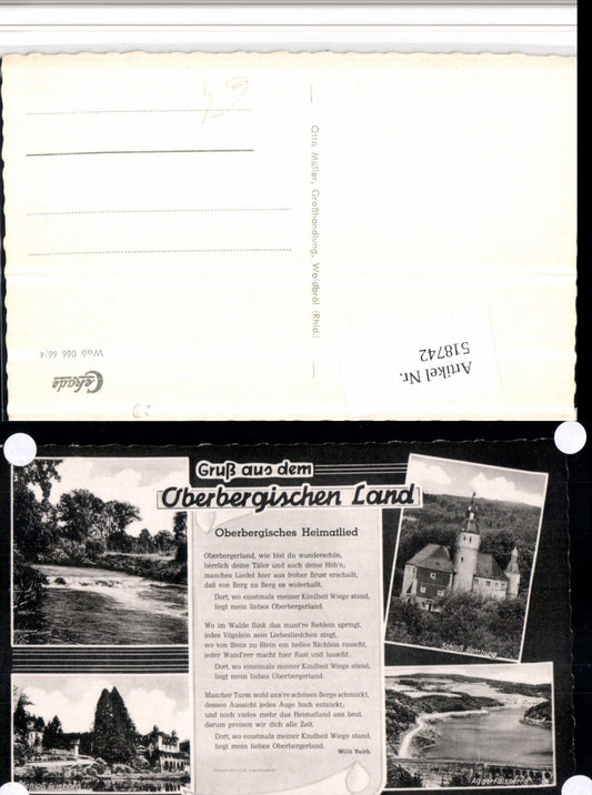 518742,Liedkarte Oberbergisches Land Schlösser Talsperre Mehrbildkarte