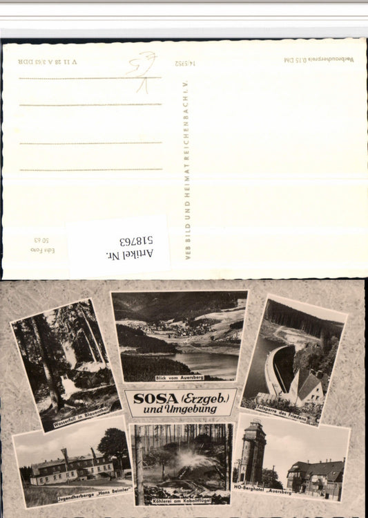 518763,Sosa Totale Wasserfall Talsperre Turm Mehrbildkarte pub VEB