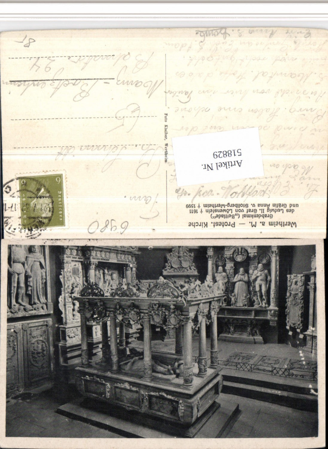 518829,Wertheim am Main Kirche Grabdenkmal Bettlade
