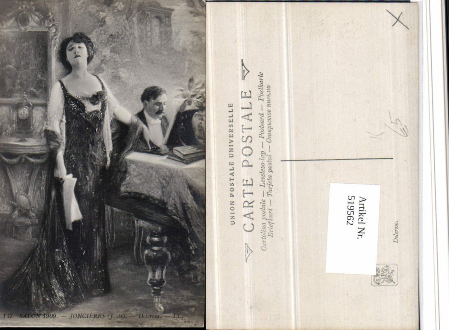 519562,Künstler AK Salon 1909 J. de. Joncieres Dolorosa Kleid Mode Risque Erotik