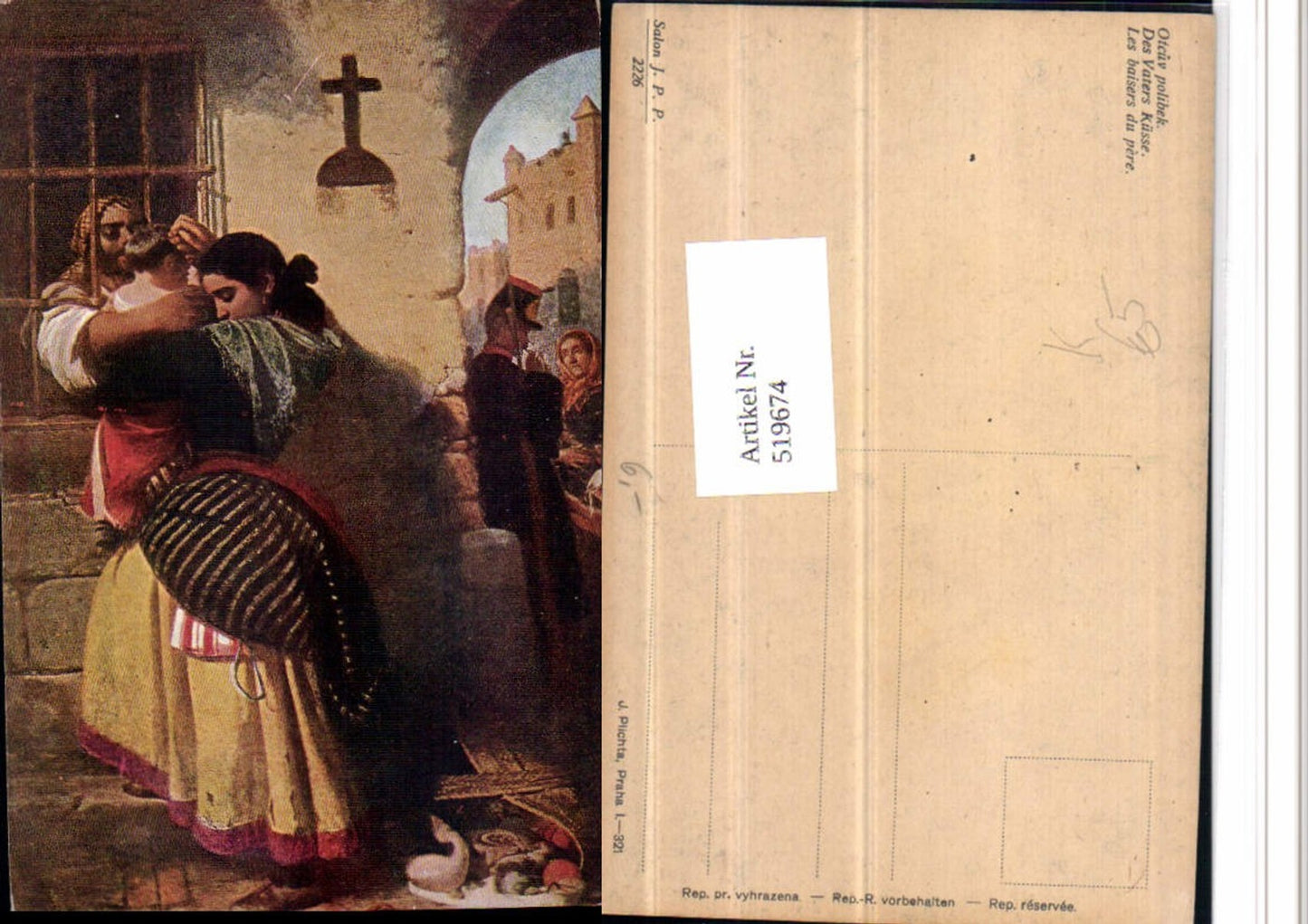 519674,Künstler AK Des Vaters Küsse Familie Frau Mutter Kind Kreuz