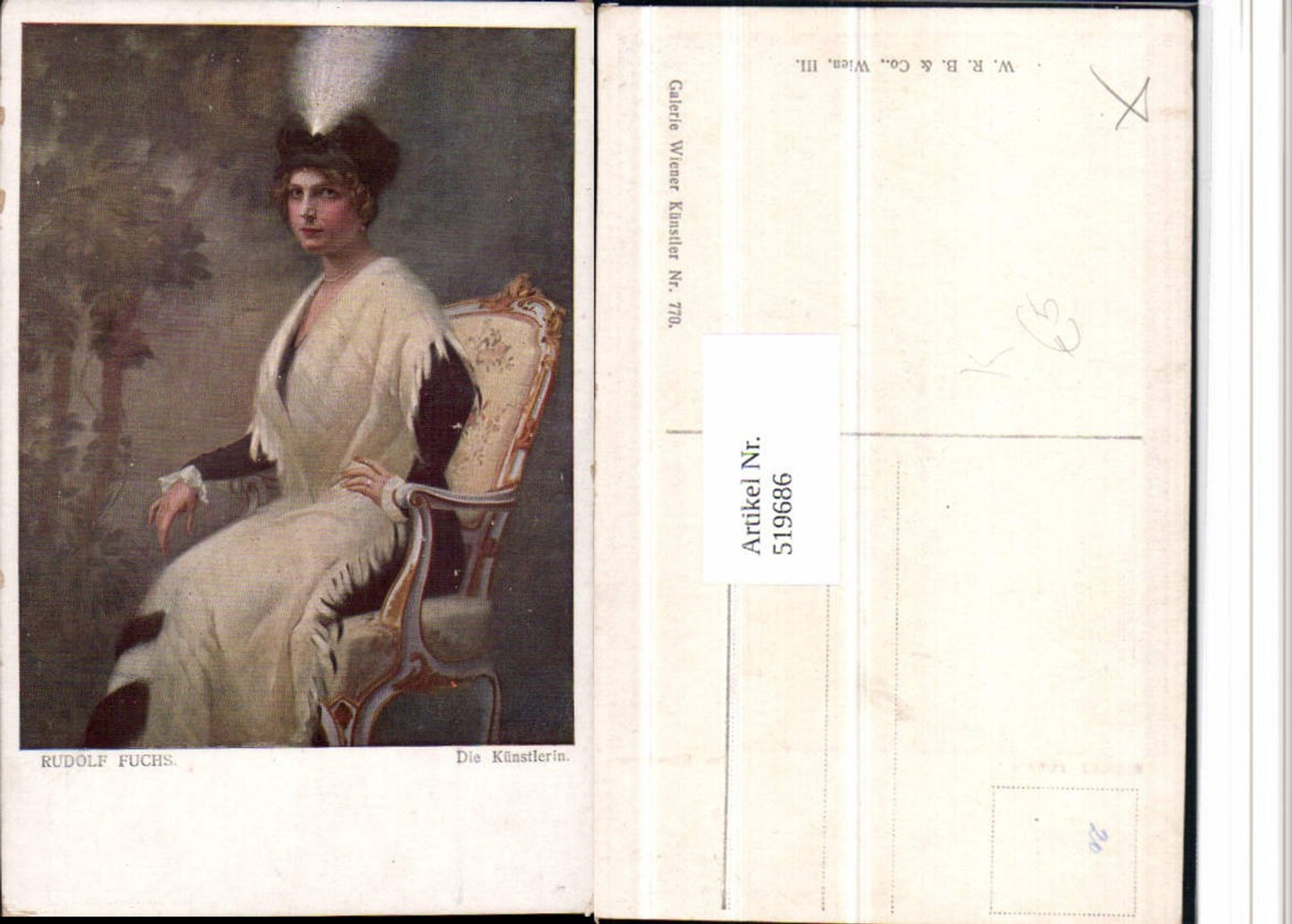519686,Künstler AK Rudolf Fuchs Künstlerin Frau Kostüm Stuhl Sessel