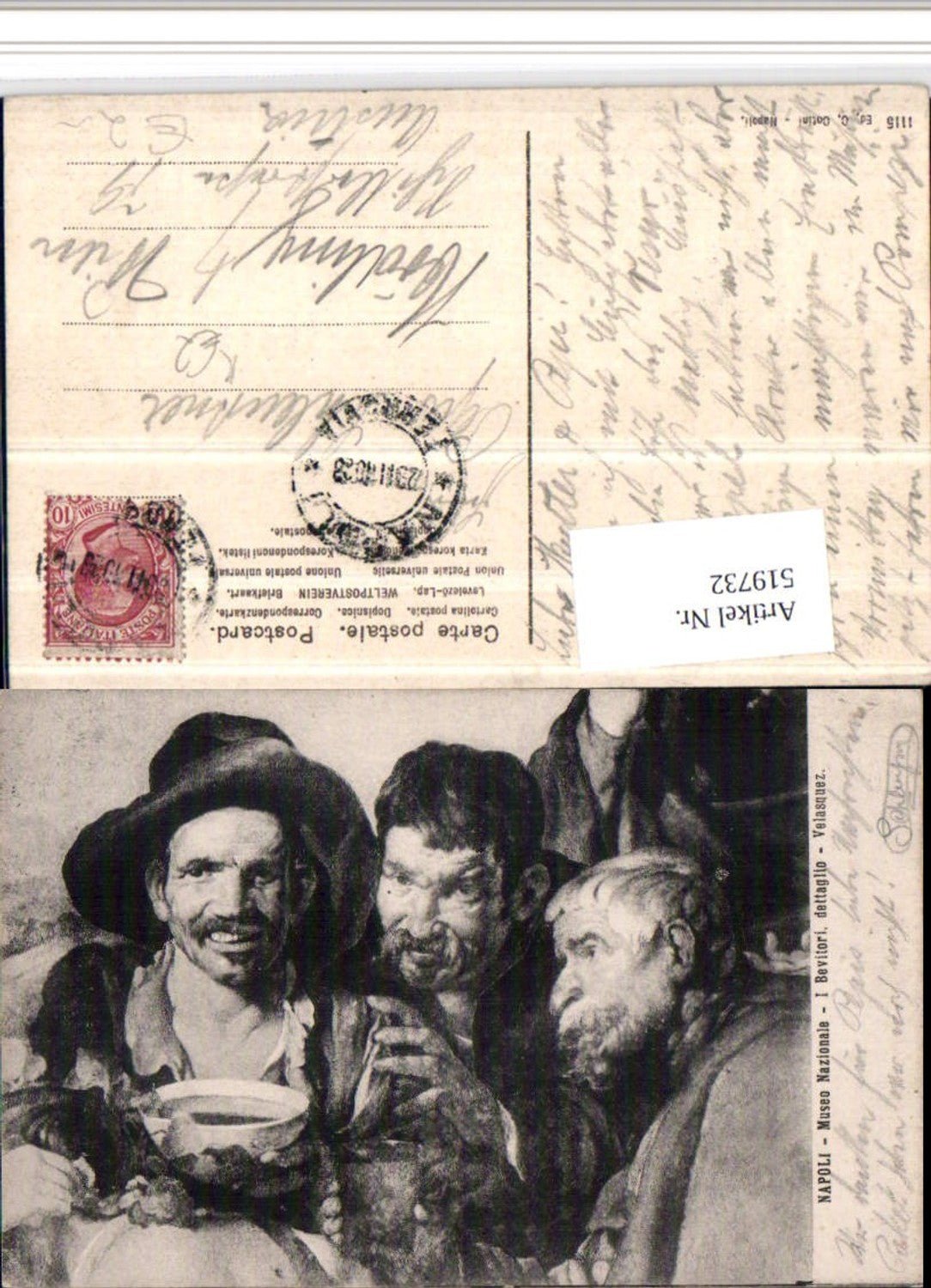 519732,Künstler AK I. Bevitori Velasquez Männer Hut