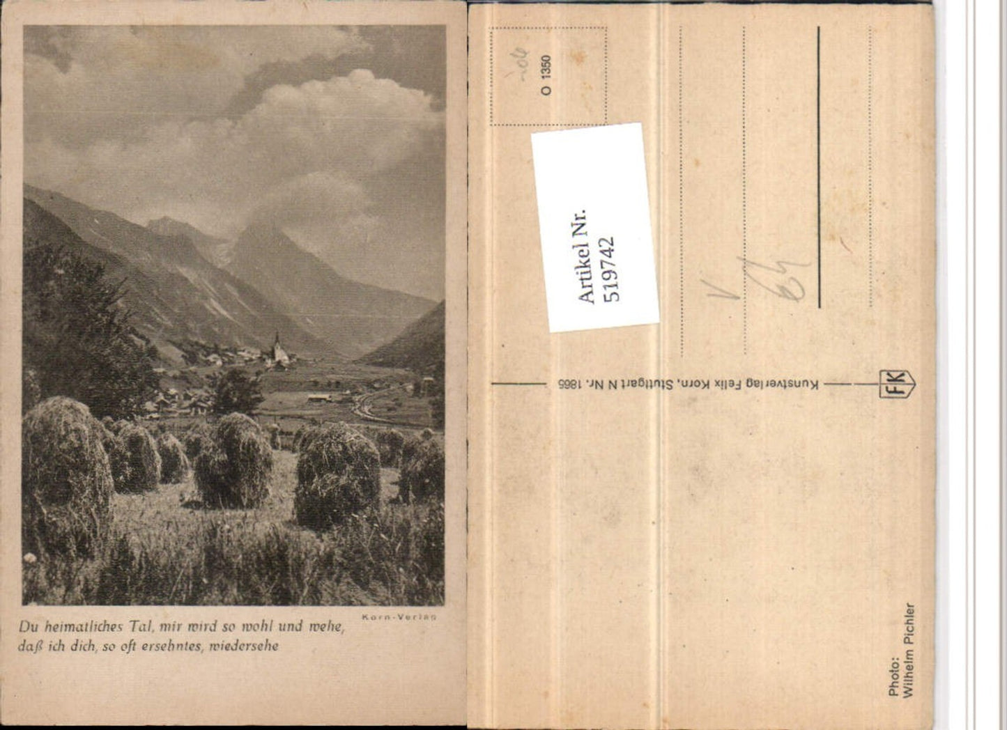 519742,Fotokunst Wilhelm Pichler Tal Dorf Bergkulisse pub Korn 1865