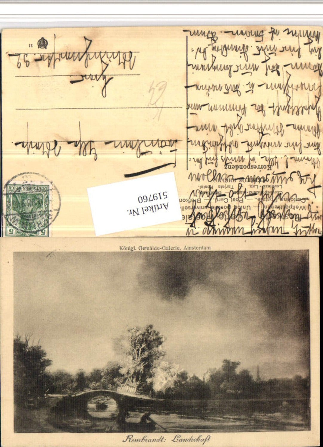 519760,Künstler AK Rembrandt Landschaft Brücke