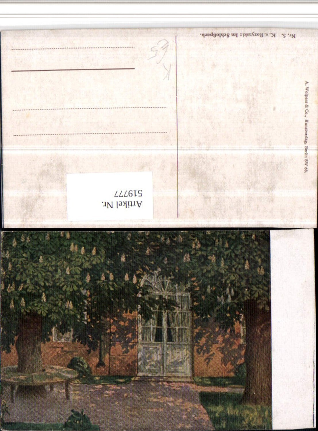 519777,Künstler AK K. v. Rozynski Im Schlosspark Tür