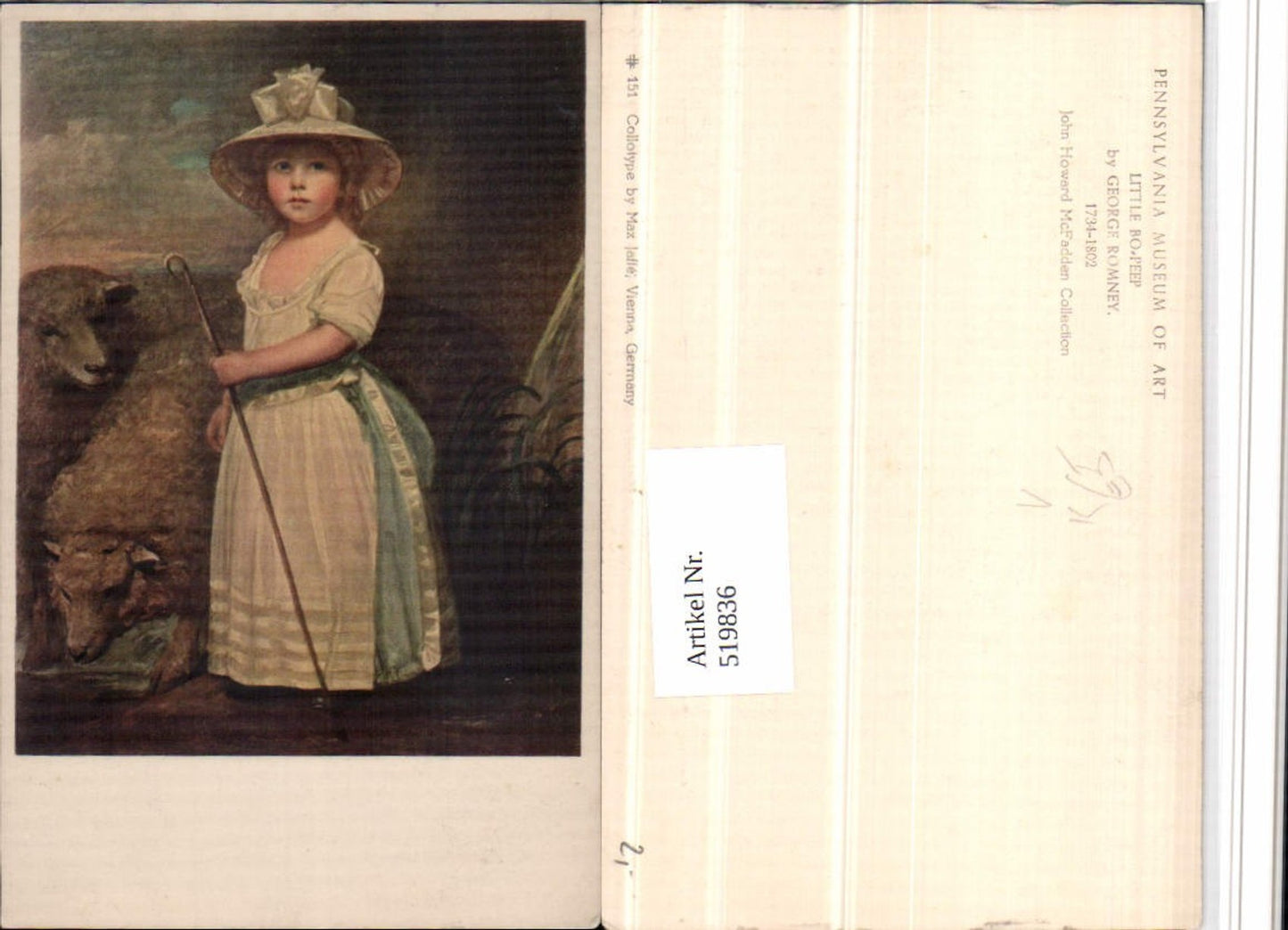 519836,Künstler AK George Romney Kleine Schäferin Hut Stock pub Max Jaffe 151