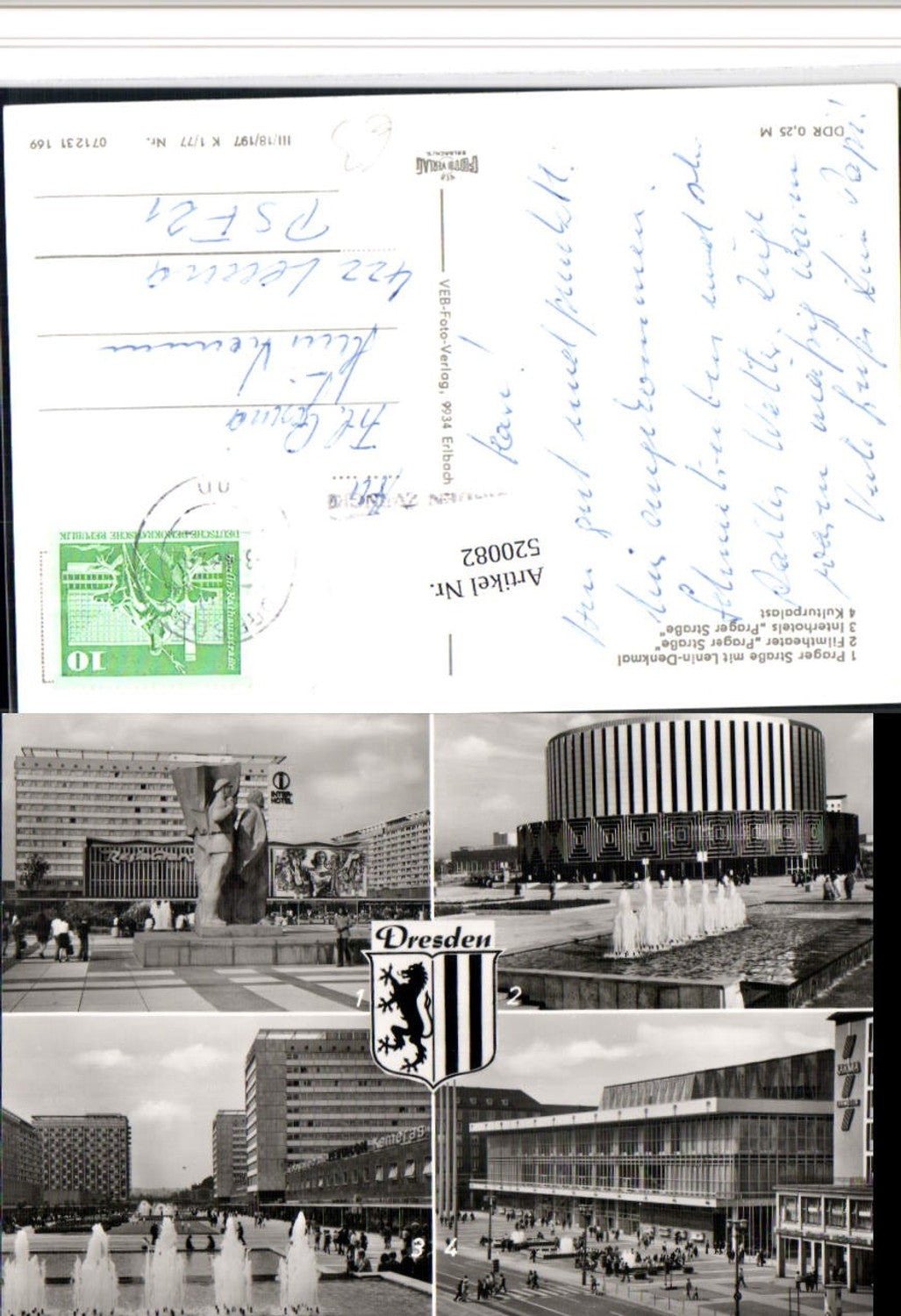 520082,Stadt Dresden Prager Straße Lenin Denkmal Filmtheater Interhotel Kino