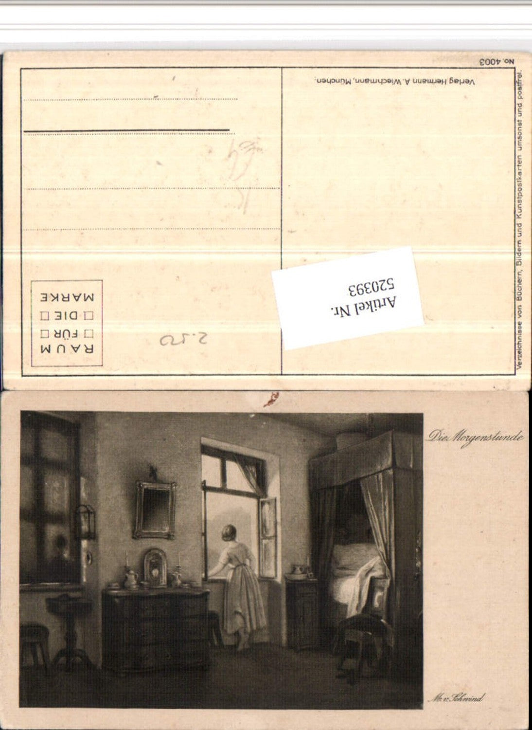 520393,Künstler AK M. v. Schwind Morgenstunde Frau Fenster