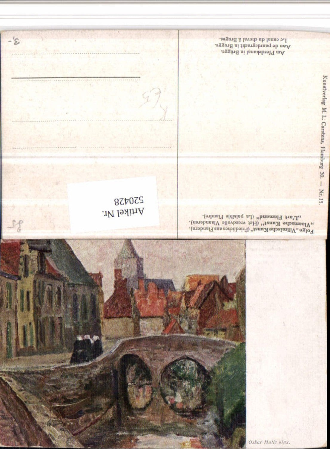 520428,Künstler AK Oskar Halle Pferdekanal in Brügge Brücke