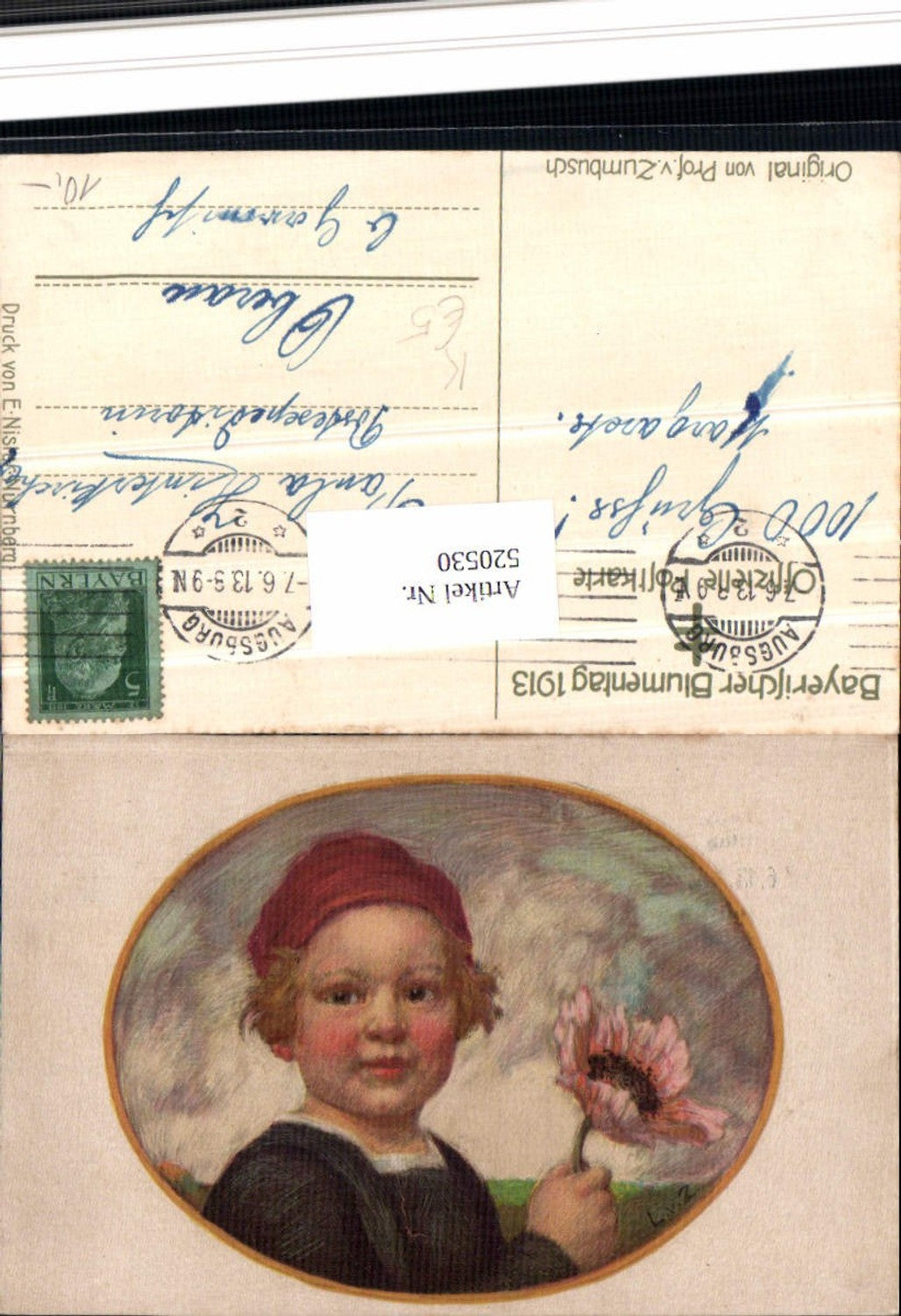 520530,Künstler AK Prof. v. Zumbusch Kind Blume Bayerischer Blumentag 1913