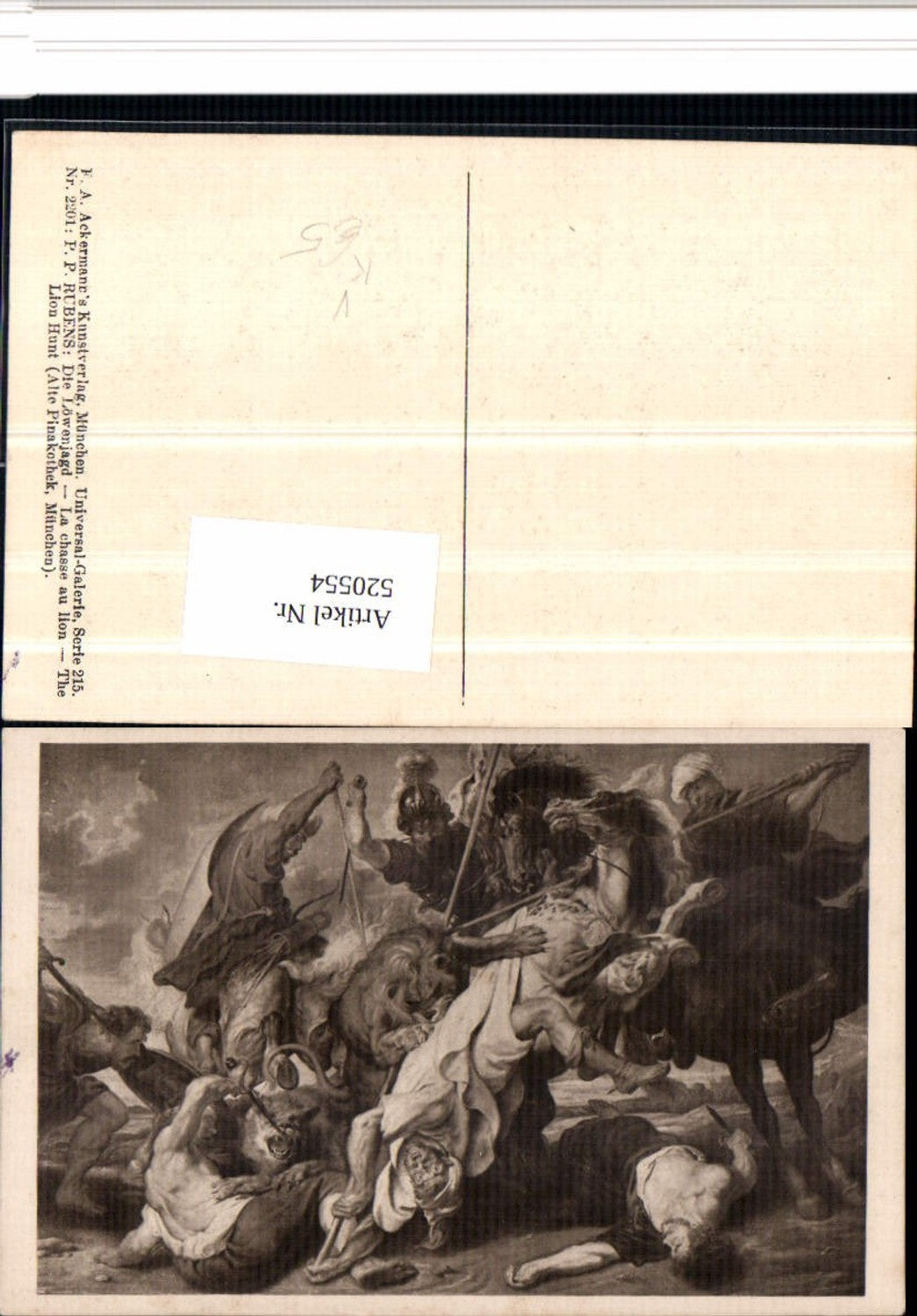 520554,Künstler AK P. P. Rubens Die Löwenjagd Schlacht pub Ackermann 2201