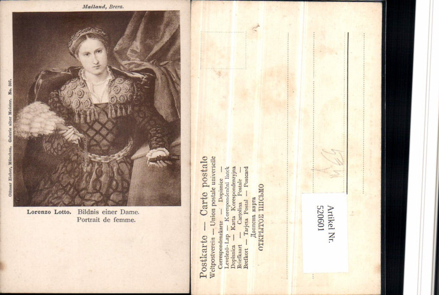 520601,Künstler AK Lorenzo Lotto Bildnis einer Dame pub Ottmar Zieher 307