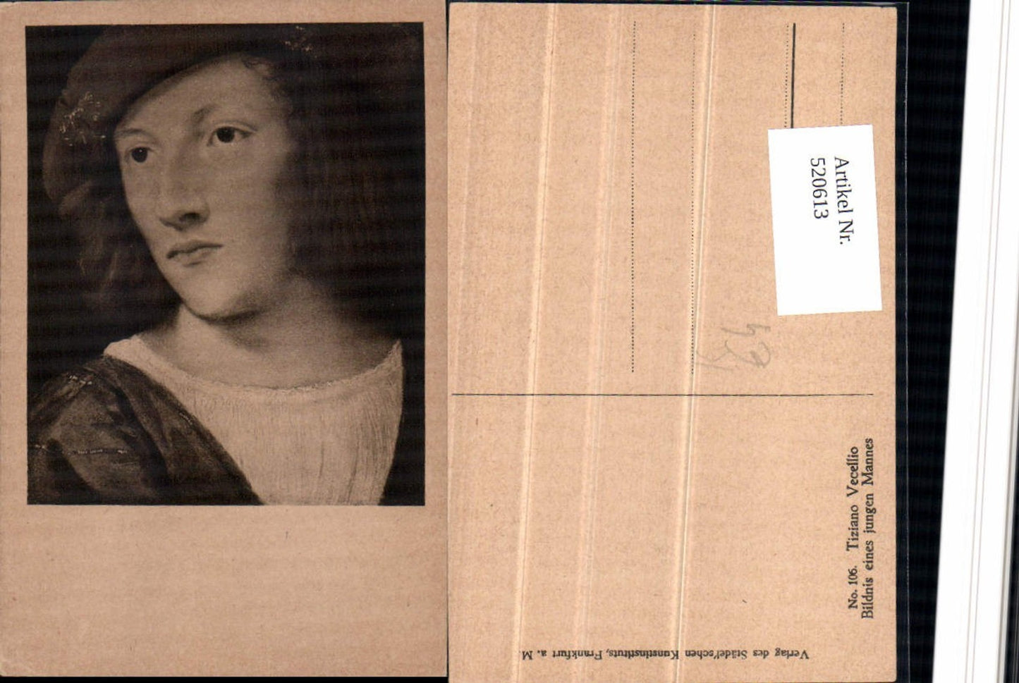 520613,Künstler AK Tiziano Vecellio Bildnis eines jungen Mannes Mütze