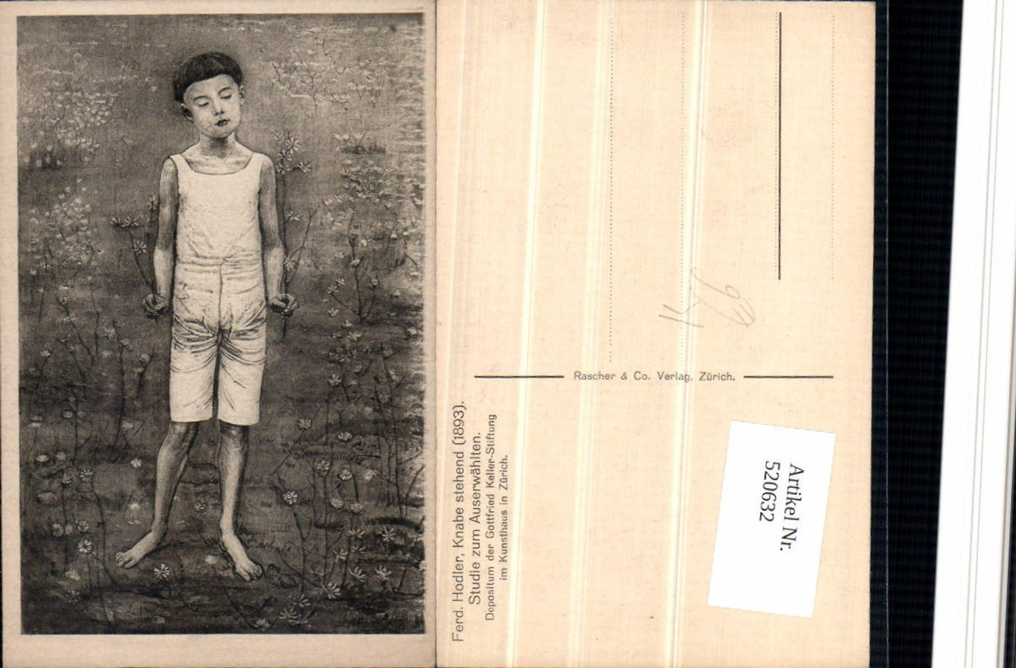 520632,Künstler AK Ferd. Hodler Knabe stehend Wiese Blumen