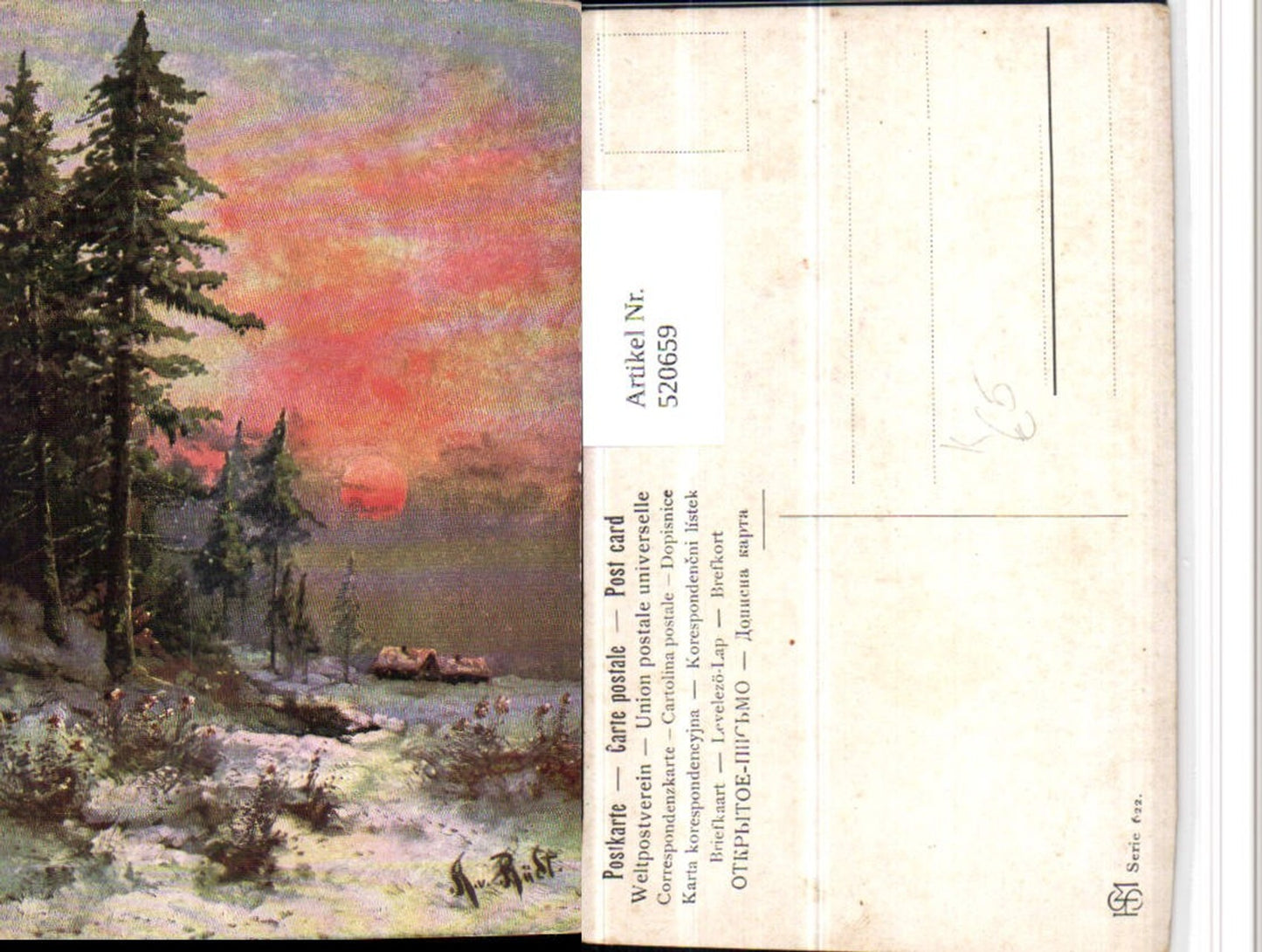 520659,Künstler AK A. v. Rüdt Winterlandschaft Sonne