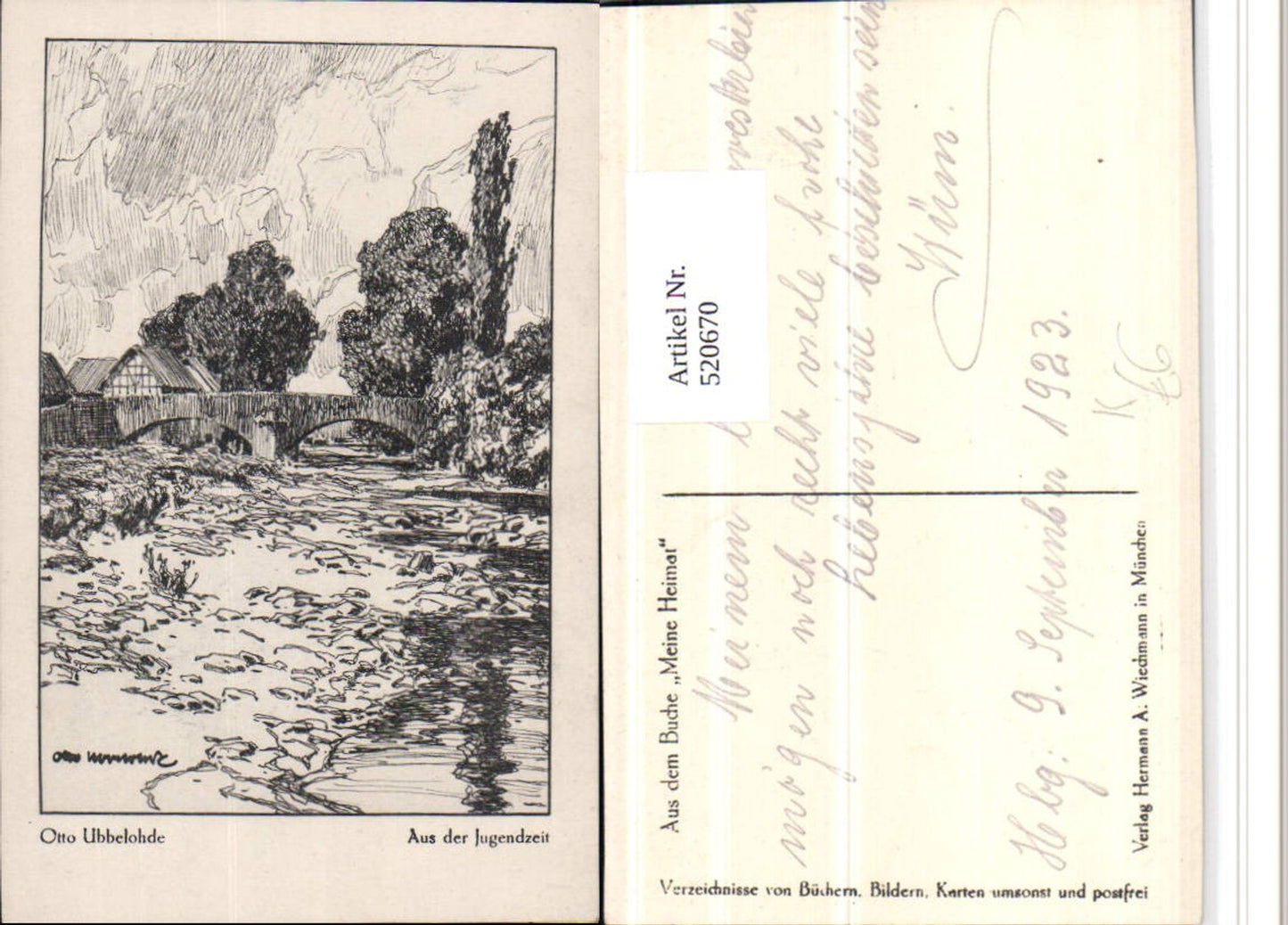 520670,Künstler AK Otto Ubbelohde Aus der Jugendzeit Fluss Brücke
