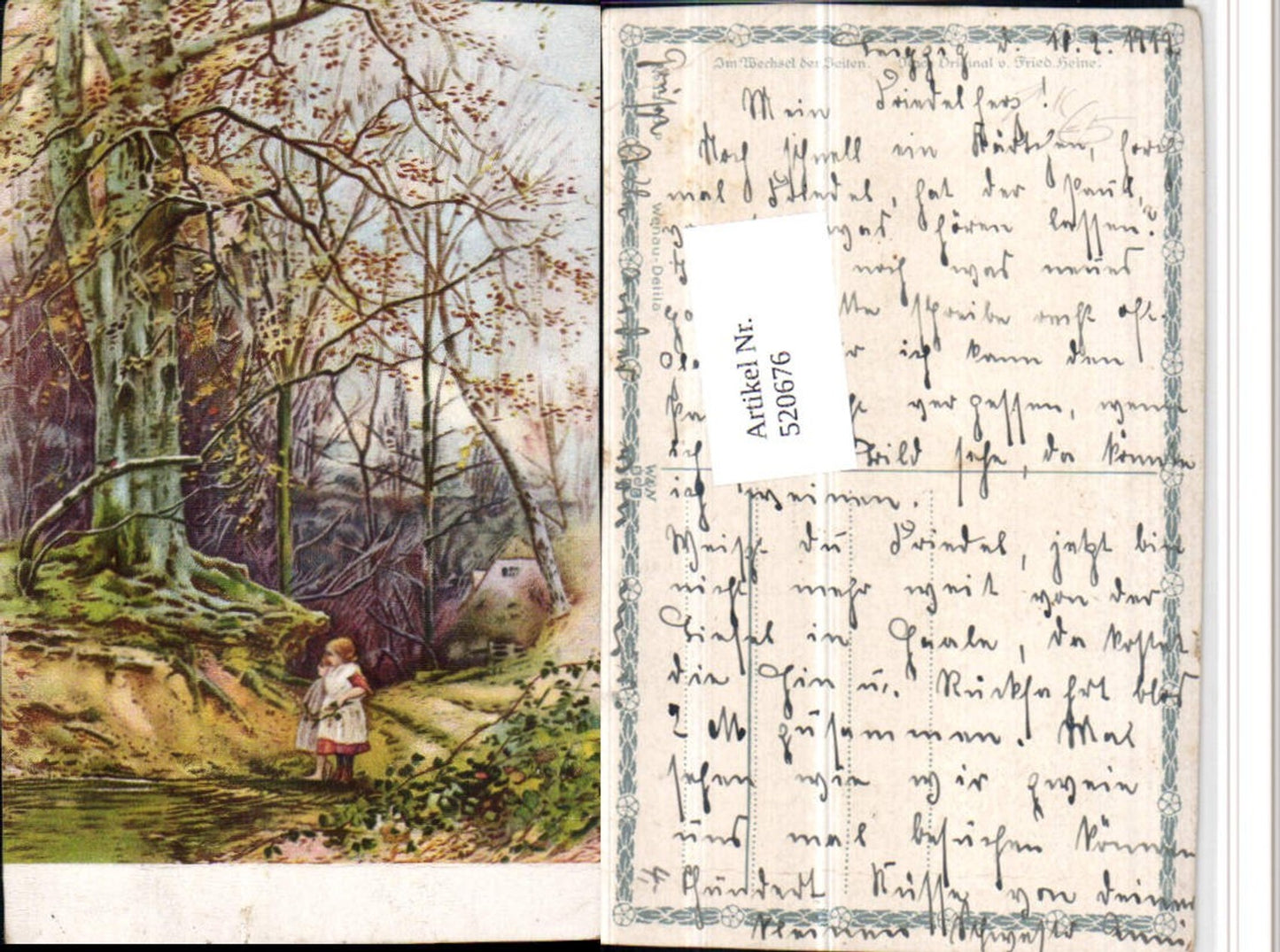520676,Künstler AK Fried. Heine Im Wechsel der Zeiten Kinder Wald