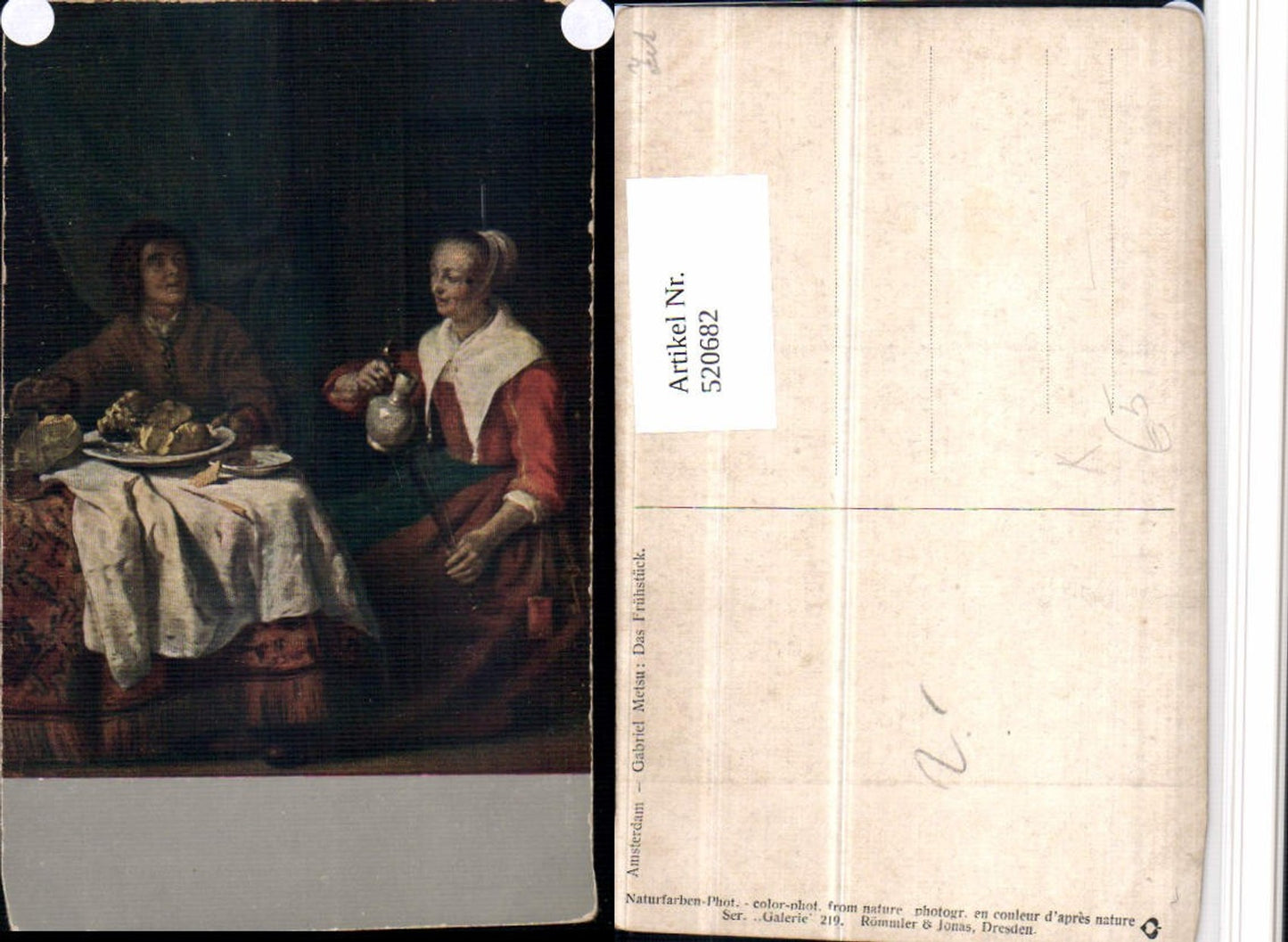 520682,Künstler AK Gabriel Metsu Das Frühstück Paar Essen